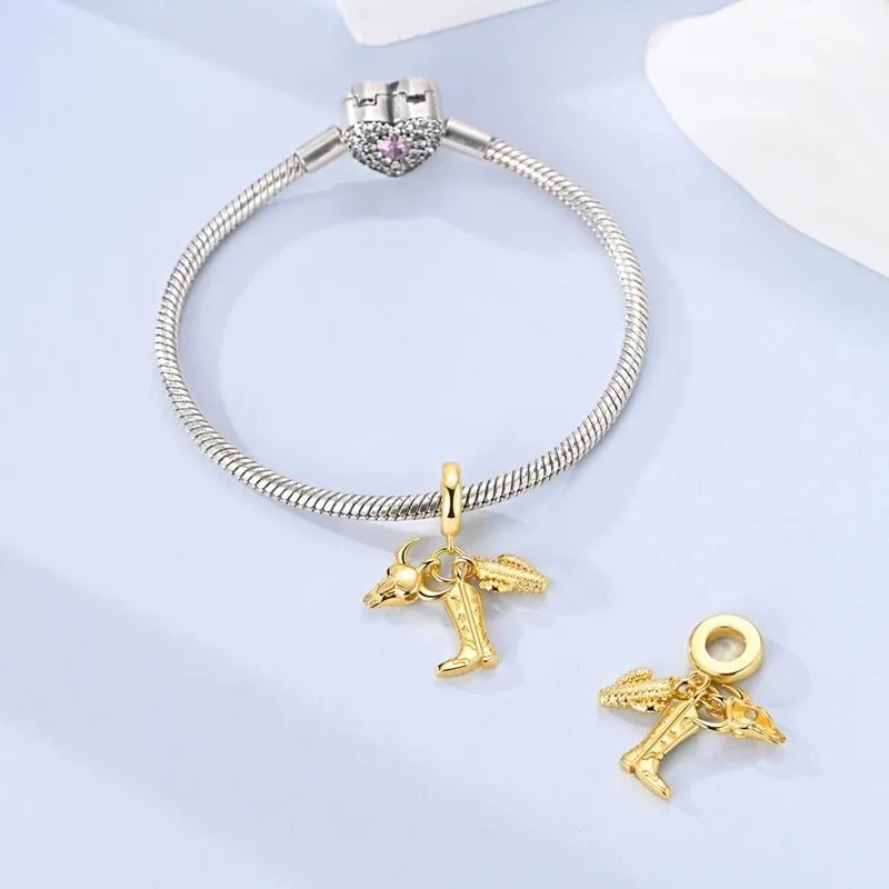 Western Cowboy Boot, Bull Skull & Cactus Dangle Charm sold by Pangama Jewelry product image thumbnail 2