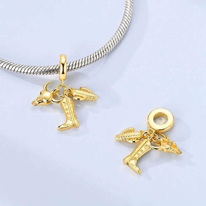 Western Cowboy Boot, Bull Skull & Cactus Dangle Charm sold by Pangama Jewelry product image thumbnail 3