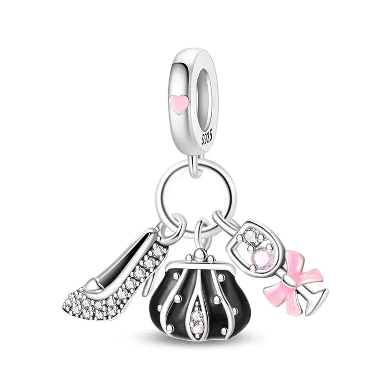 Fashion Handbag, Heel & Champagne Glass Dangle Charm made by Pangama Jewelry