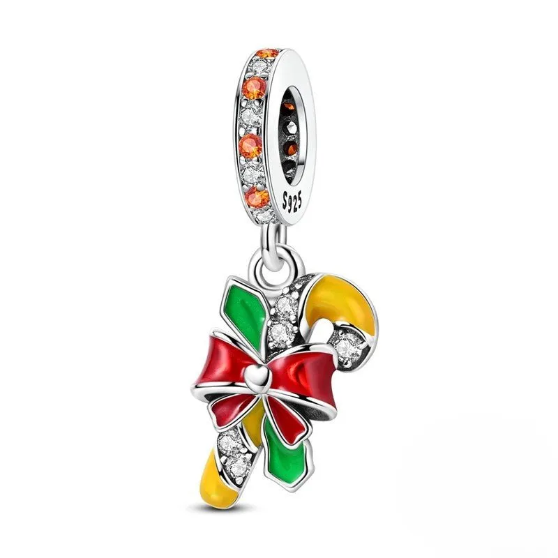 Candy Cane with Festive Bow Dangle Charm made by Pangama Jewelry