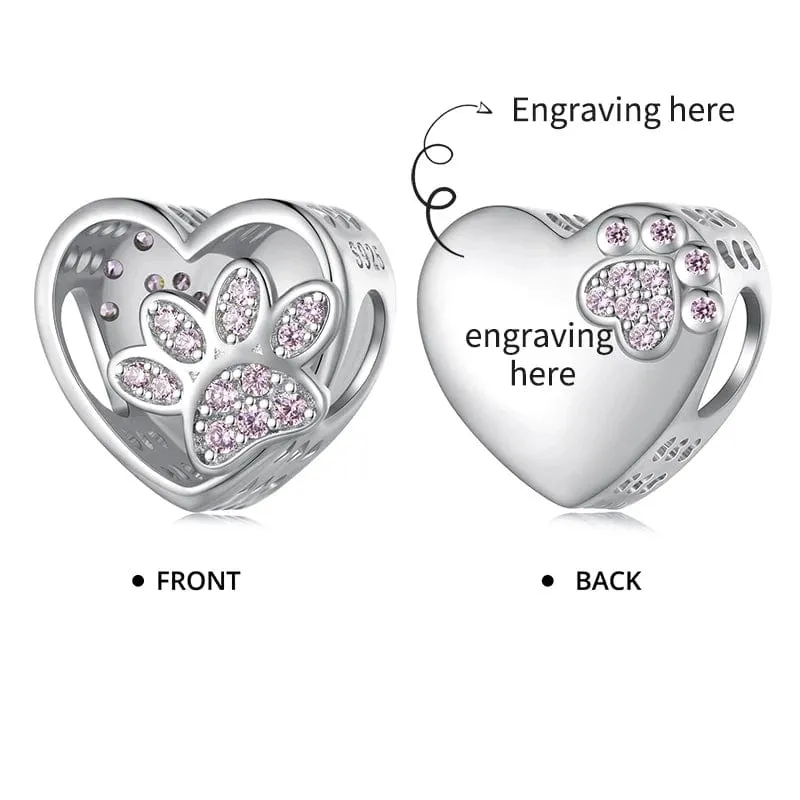 Personalized Paw Print Engraved Heart Charm made by Pangama Jewelry