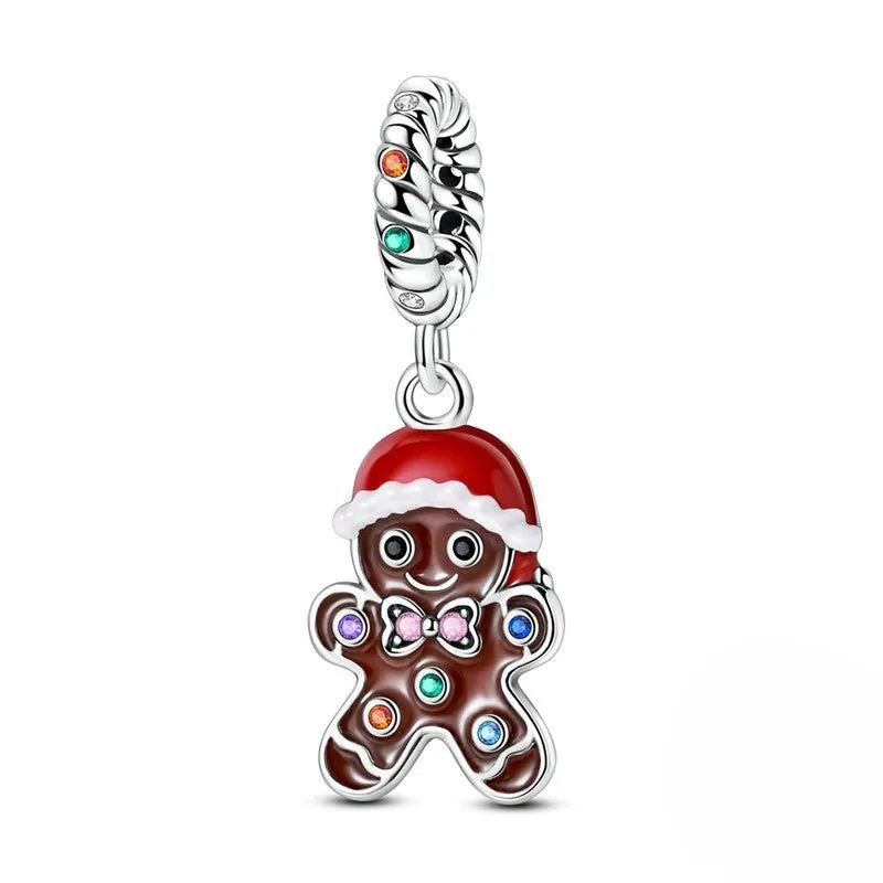 Gingerbread Man with Santa Hat Dangle Charm made by Pangama Jewelry