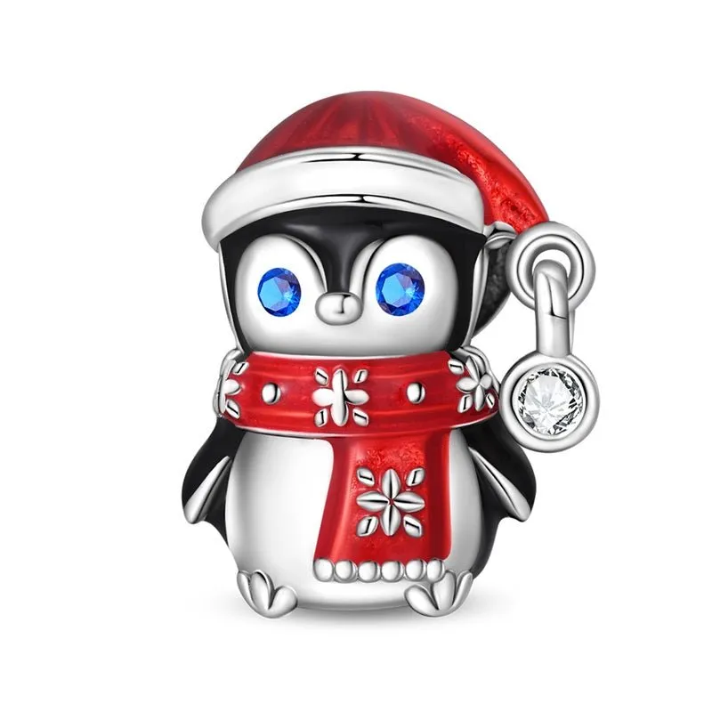 Penguin with Red Scarf & Santa Hat Charm made by Pangama Jewelry