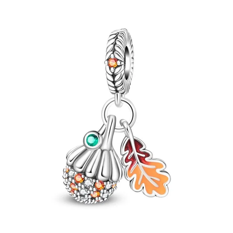 Pumpkin & Autumn Leaf Dangle Charm made by Pangama Jewelry