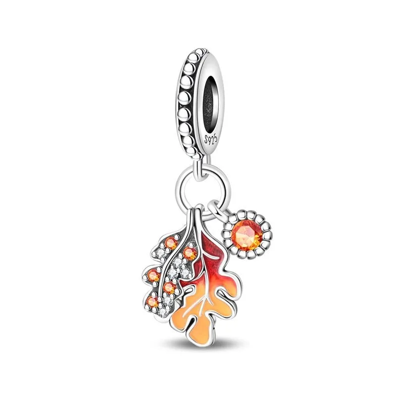 Autumn Maple & Oak Leaves Dangle Charm made by Pangama Jewelry