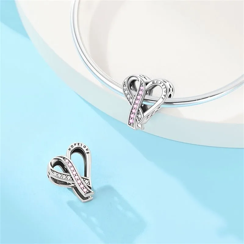 Breast Cancer Awareness Ribbon Heart Charm sold by Pangama Jewelry product image thumbnail 3