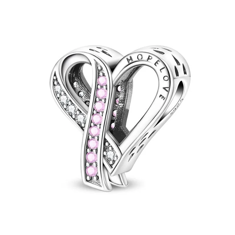 Breast Cancer Awareness Ribbon Heart Charm made by Pangama Jewelry