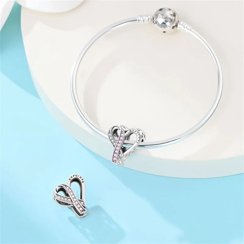 Breast Cancer Awareness Ribbon Heart Charm sold by Pangama Jewelry product image thumbnail 2