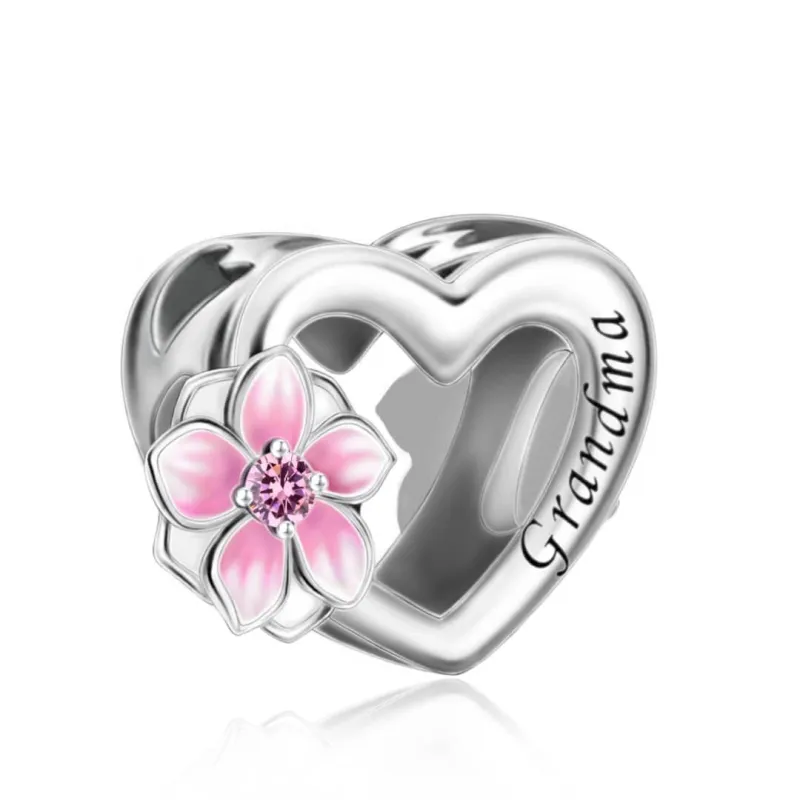 Grandma Heart Cherry Blossom Charm made by Pangama Jewelry