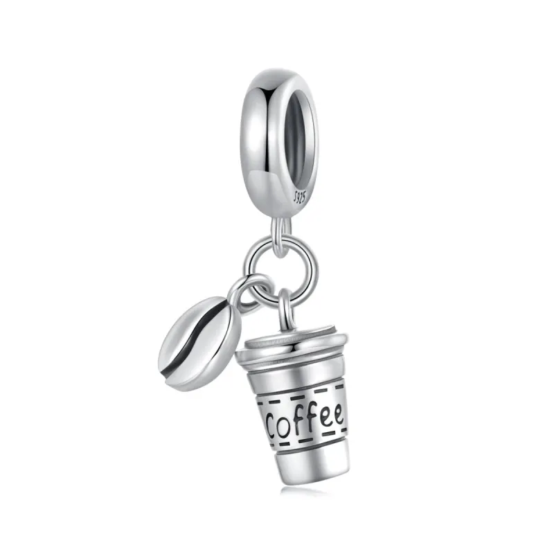 Coffee Cup & Bean Dangle Charm made by Pangama Jewelry