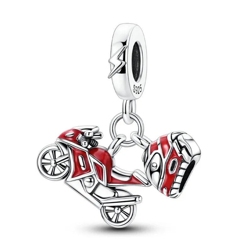 Motorcycle & Helmet Dangle Charm made by Pangama Jewelry