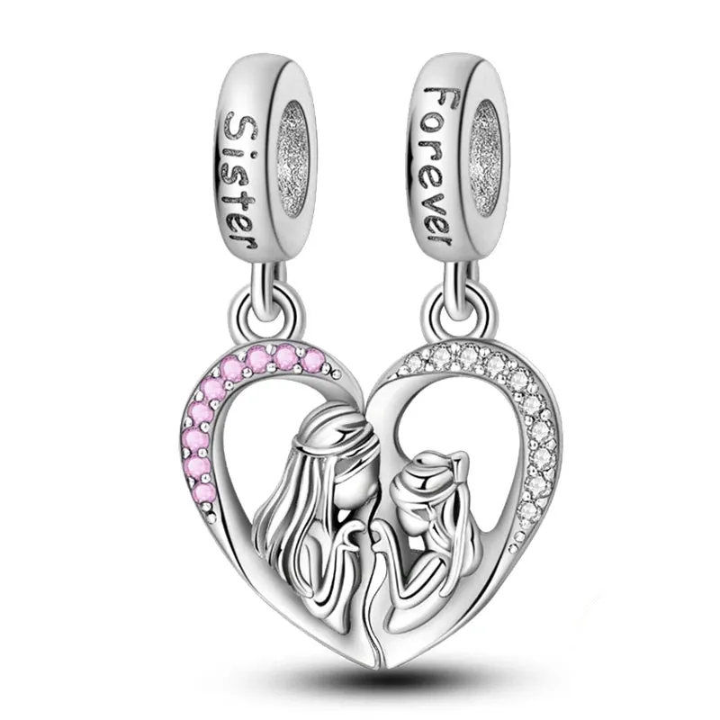 Linked Sister Hearts Split Dangle Charm made by Pangama Jewelry