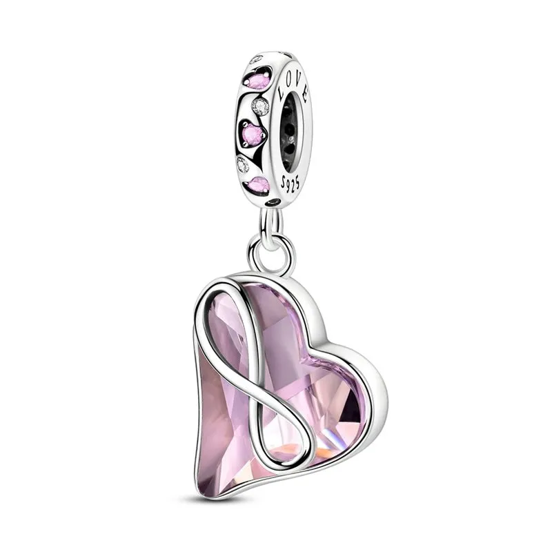 Infinity Heart Pink Crystal Dangle Charm made by Pangama Jewelry
