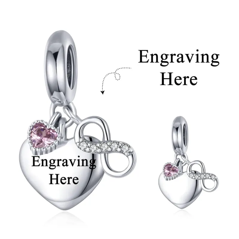 Personalized Infinity Heart Engraved Charm made by Pangama Jewelry