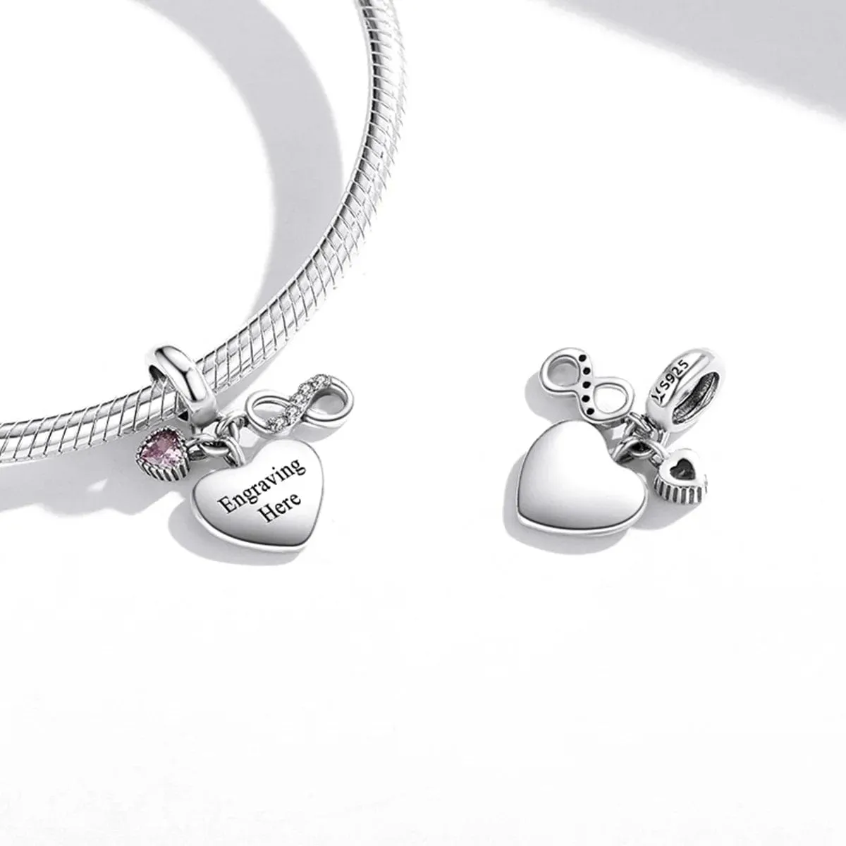 Personalized Infinity Heart Engraved Charm sold by Pangama Jewelry product image thumbnail 5