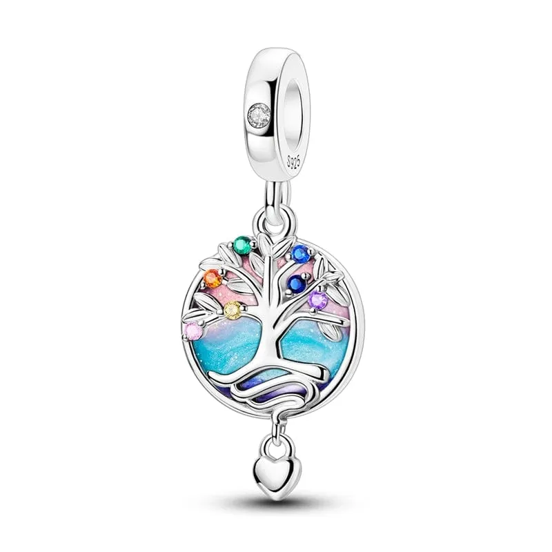 Tree of Life with Multicolor Gemstones Dangle Charm made by Pangama Jewelry