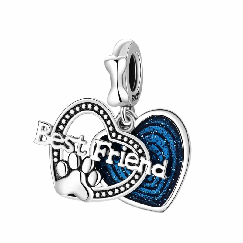 Best Friend Paw Print & Heart Double Dangle Charm made by Pangama Jewelry
