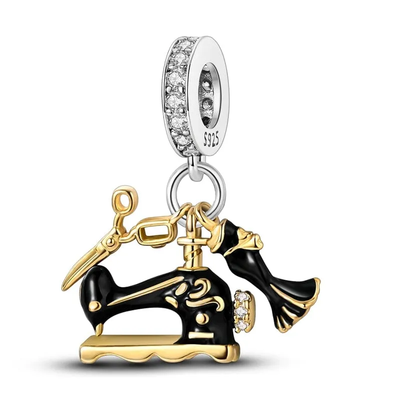 Vintage Sewing Machine & Scissors Charm made by Pangama Jewelry