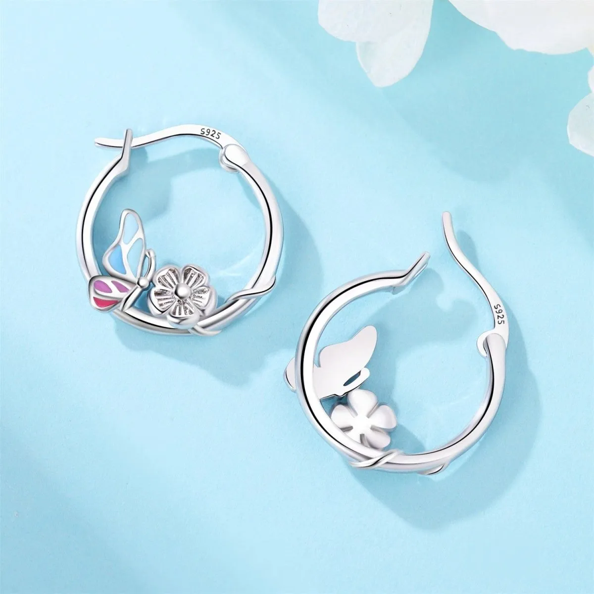 Butterfly and Flower Hoop Earrings sold by Pangama Jewelry product image thumbnail 2