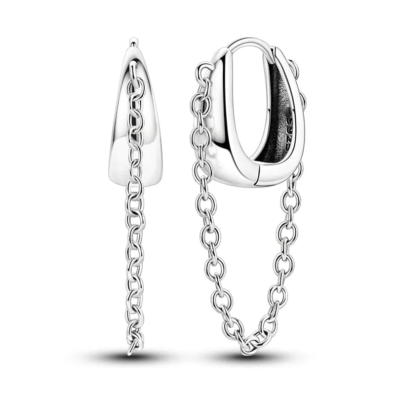 Sleek Chain Drop Huggie Hoops made by Pangama Jewelry