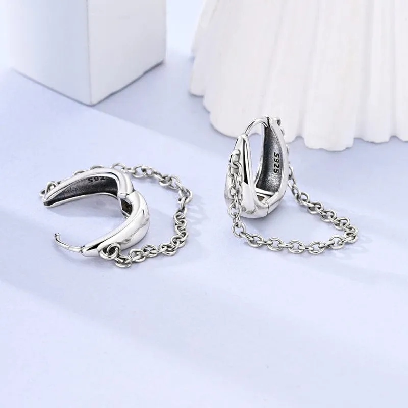 Sleek Chain Drop Huggie Hoops sold by Pangama Jewelry product image thumbnail 2
