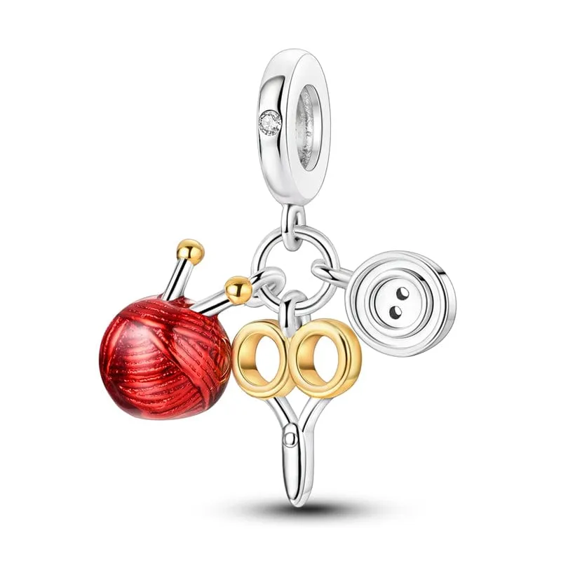 Craft Lover's Charm with Knitting Yarn, Scissors, and Button made by Pangama Jewelry