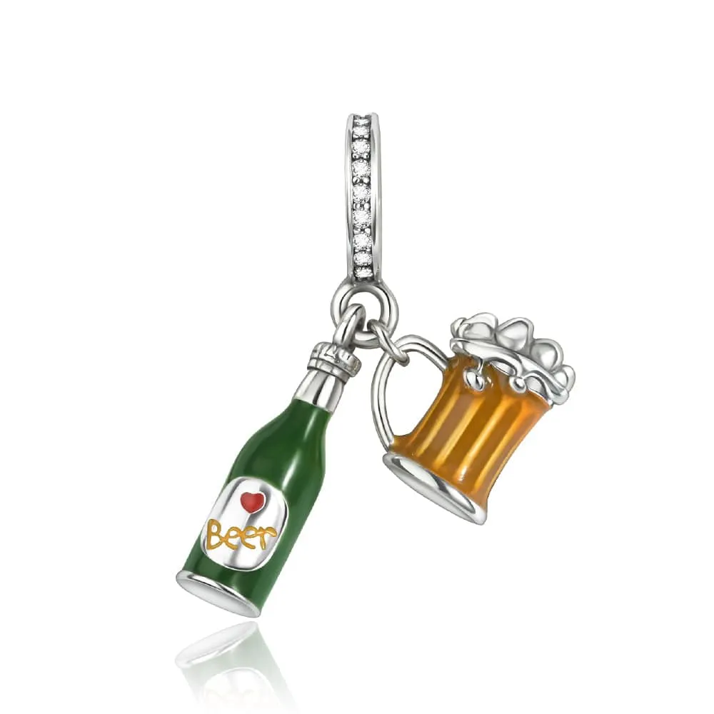 Beer Bottle and Mug Charm with Crystal Accents sold by Pangama Jewelry
