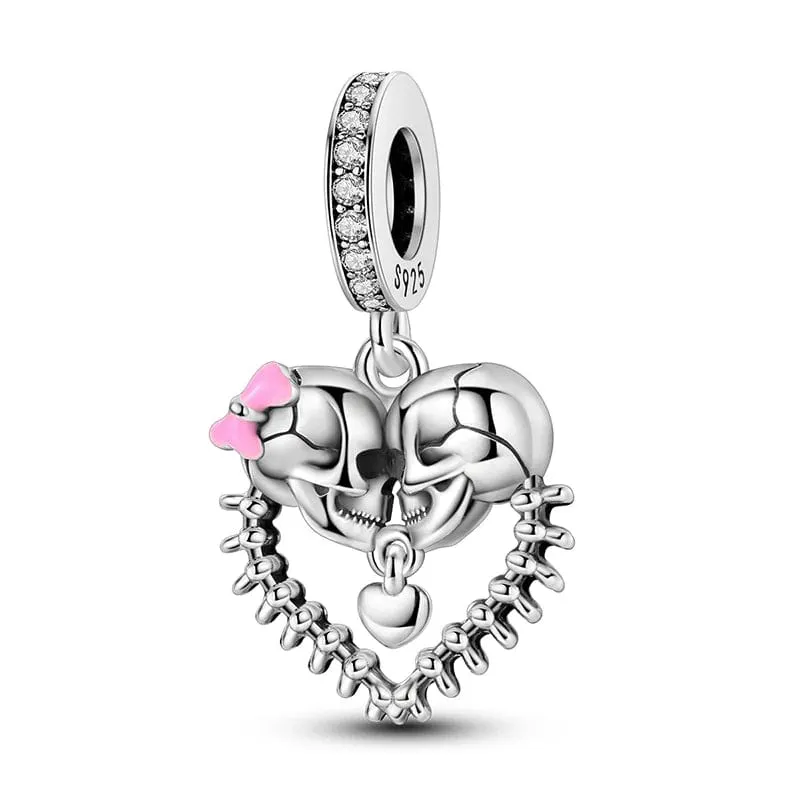 Skeletons Love Heart Dangle Charm made by Pangama Jewelry