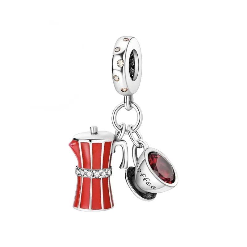 Coffee Maker with Coffee Cup Dangle Charm made by Pangama Jewelry