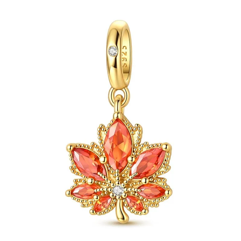 Golden Autumn Maple Leaf Dangle Charm made by Pangama Jewelry