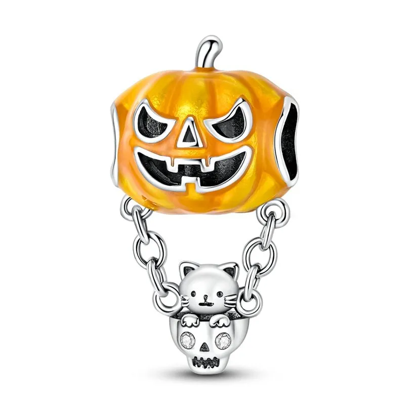 Glow in the Dark Halloween Pumpkin & Cat Charm made by Pangama Jewelry
