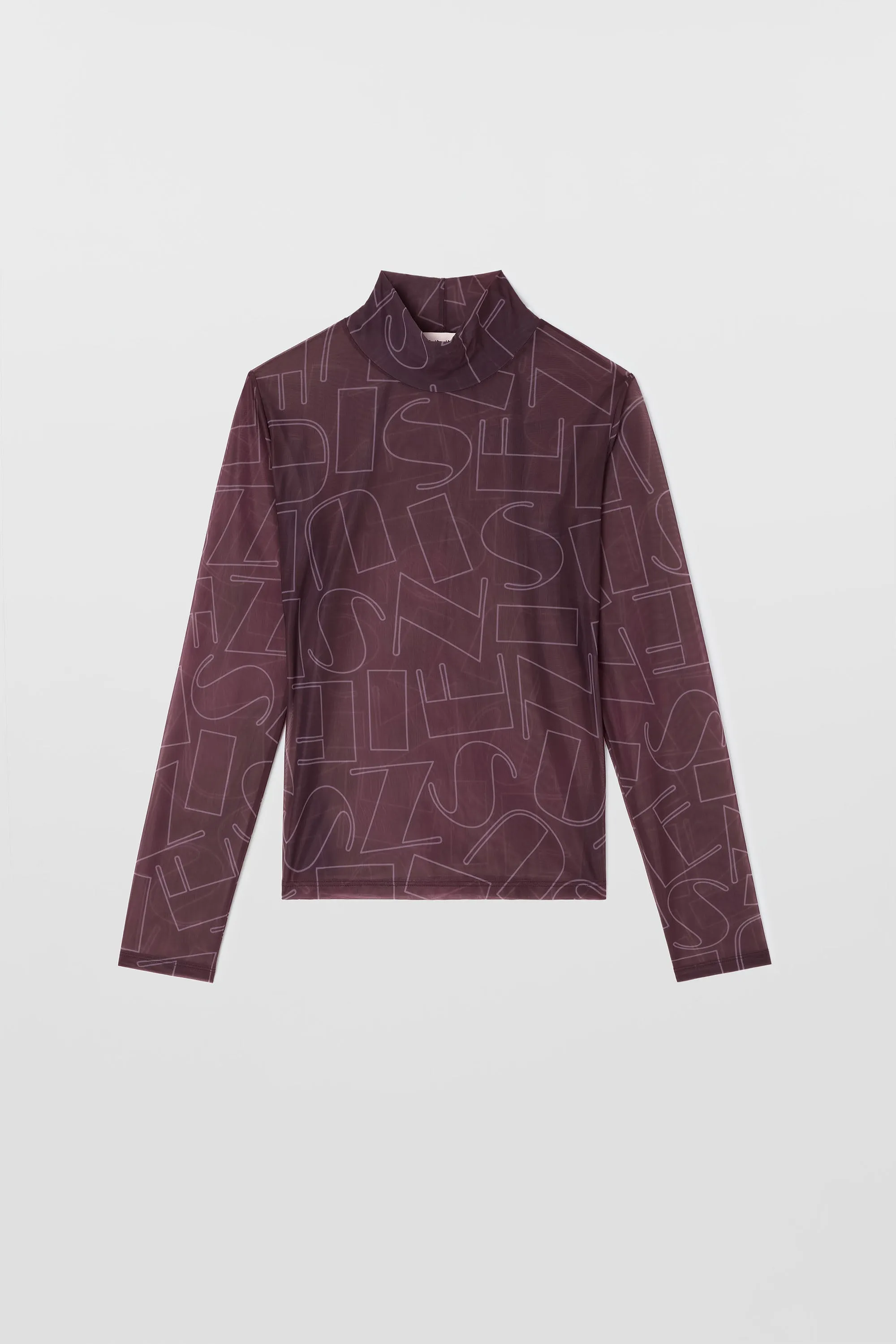 HIGHNECK LONGSLEEVE SHEER TOP / chocolate plum sold by Sunnei