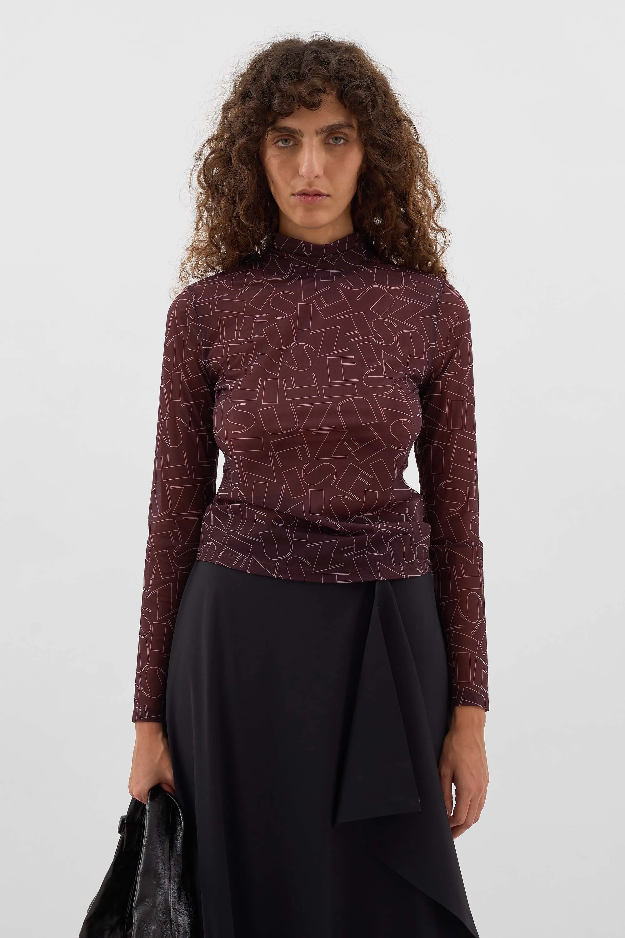 HIGHNECK LONGSLEEVE SHEER TOP / chocolate plum sold by Sunnei product image thumbnail 2
