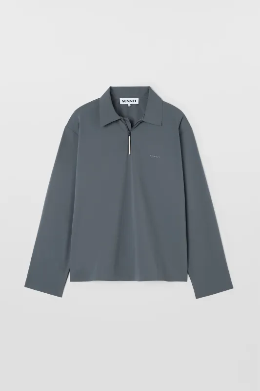 LONGSLEEVE POLO W ZIP / grey sold by Sunnei