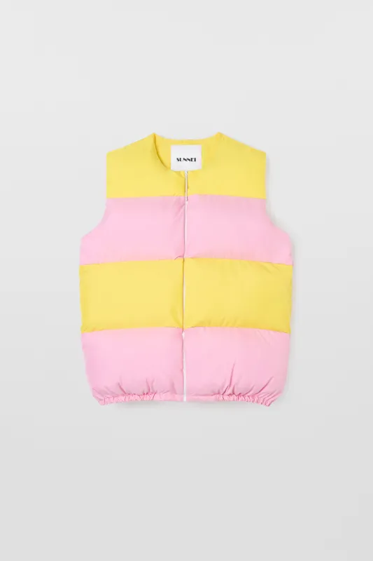 PUFFY GILET / pink & bright yellow sold by Sunnei