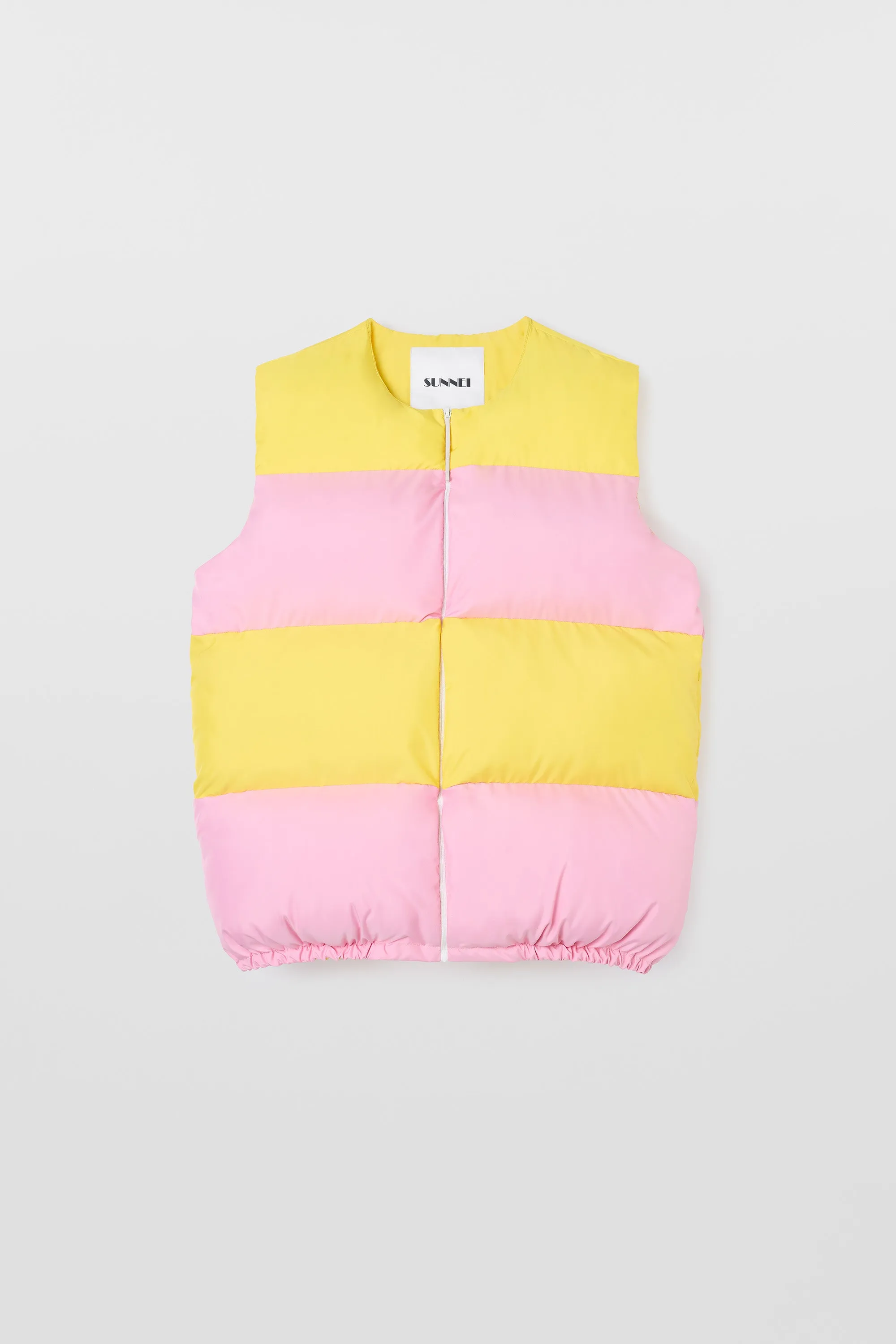 PUFFY GILET / pink & bright yellow sold by Sunnei