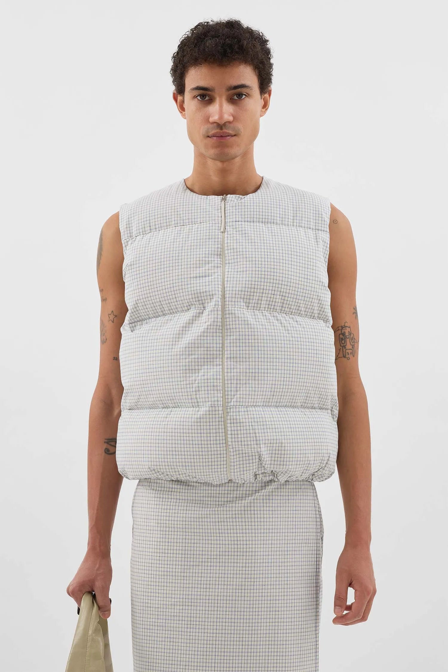 PUFFY GILET / off white & blue check sold by Sunnei product image thumbnail 2