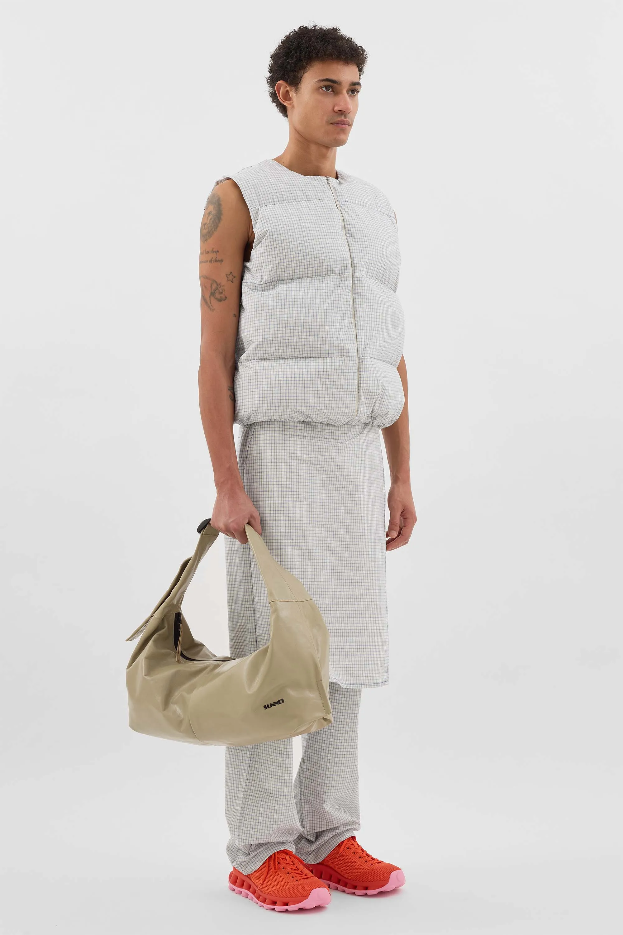 PUFFY GILET / off white & blue check sold by Sunnei product image thumbnail 4