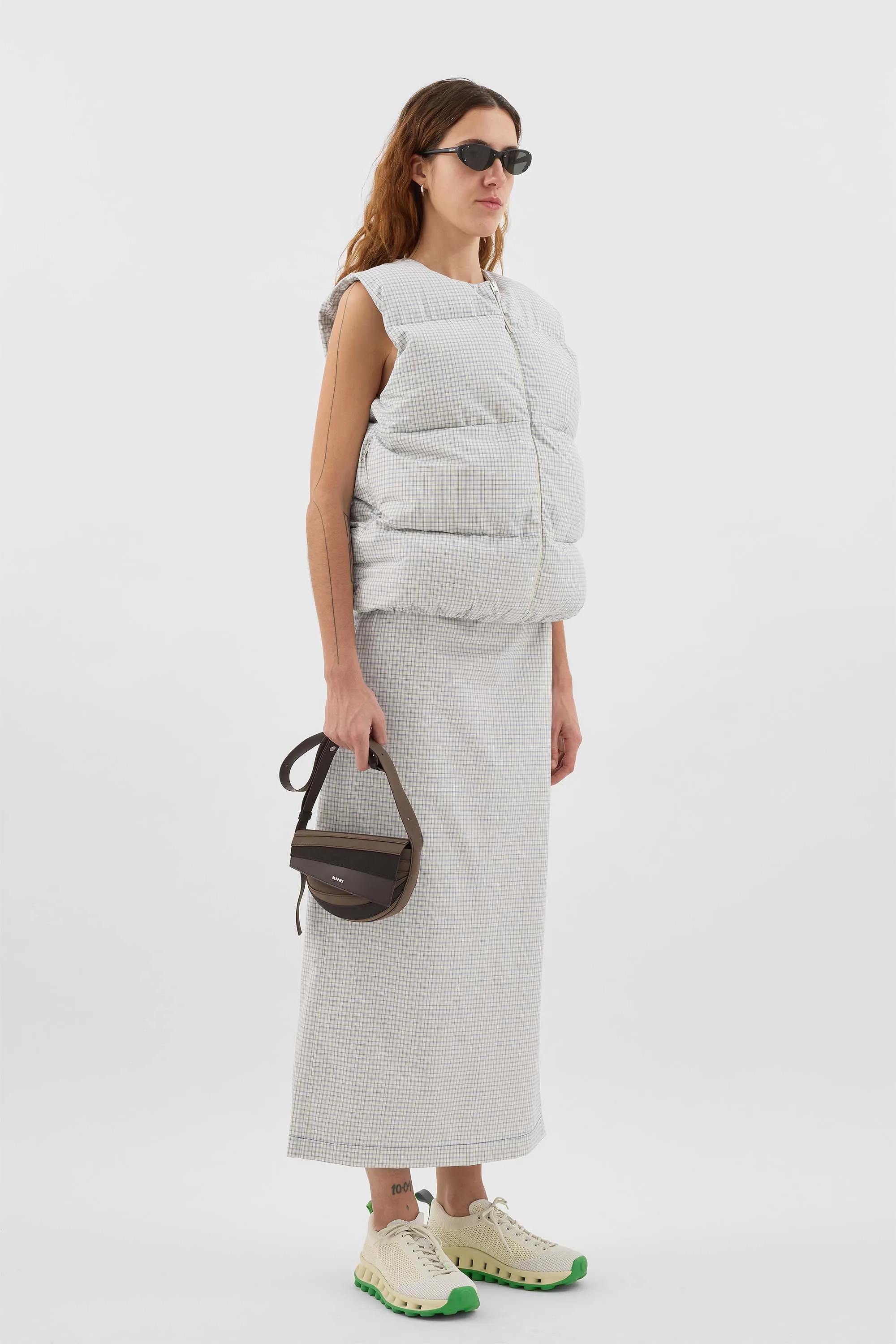 PUFFY GILET / off white & blue check sold by Sunnei product image thumbnail 5