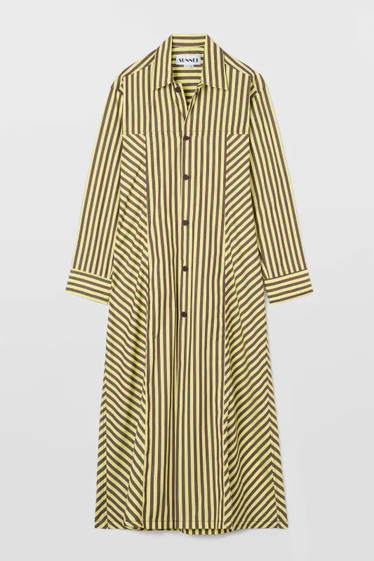 SHIRT DRESS / burnt aubergine & yellow stripes sold by Sunnei