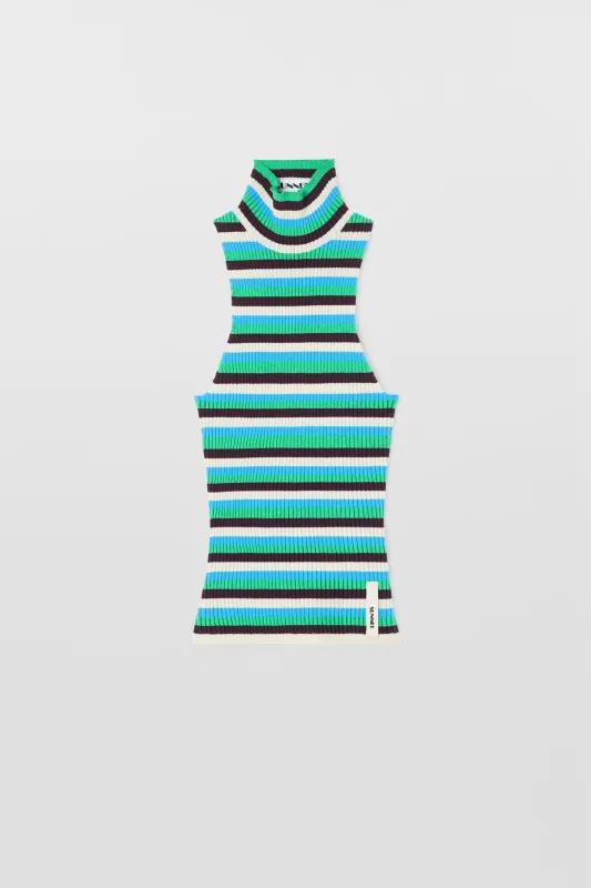 HIGHNECK KNIT TANK TOP / electric green stripes sold by Sunnei