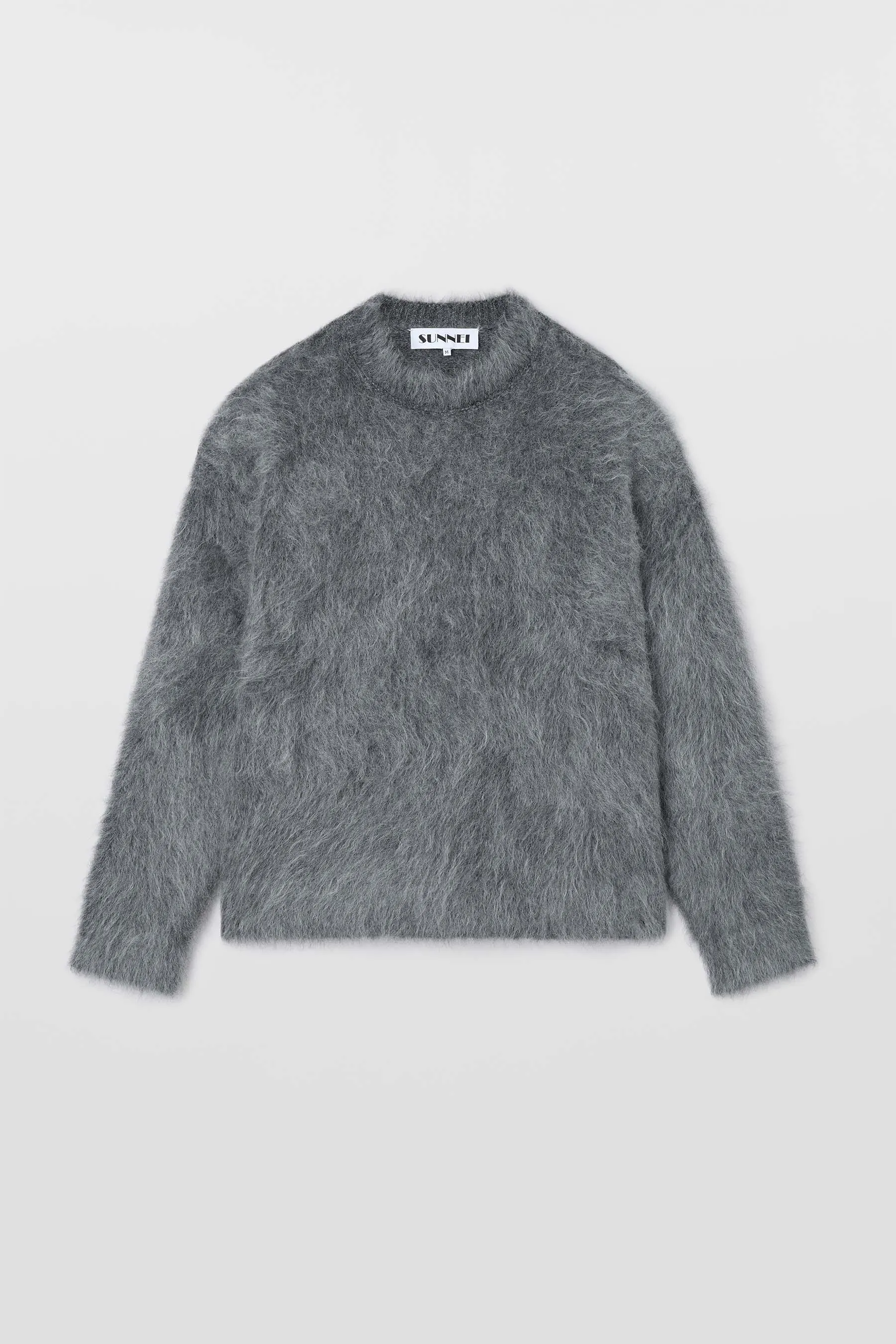 HAIRY KNIT ROUND NECK SWEATER / dark grey melange sold by Sunnei