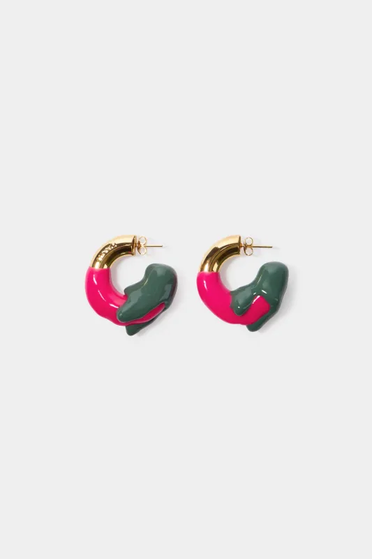 SMALL RUBBERIZED EARRINGS GOLD / fuxia & military green sold by Sunnei