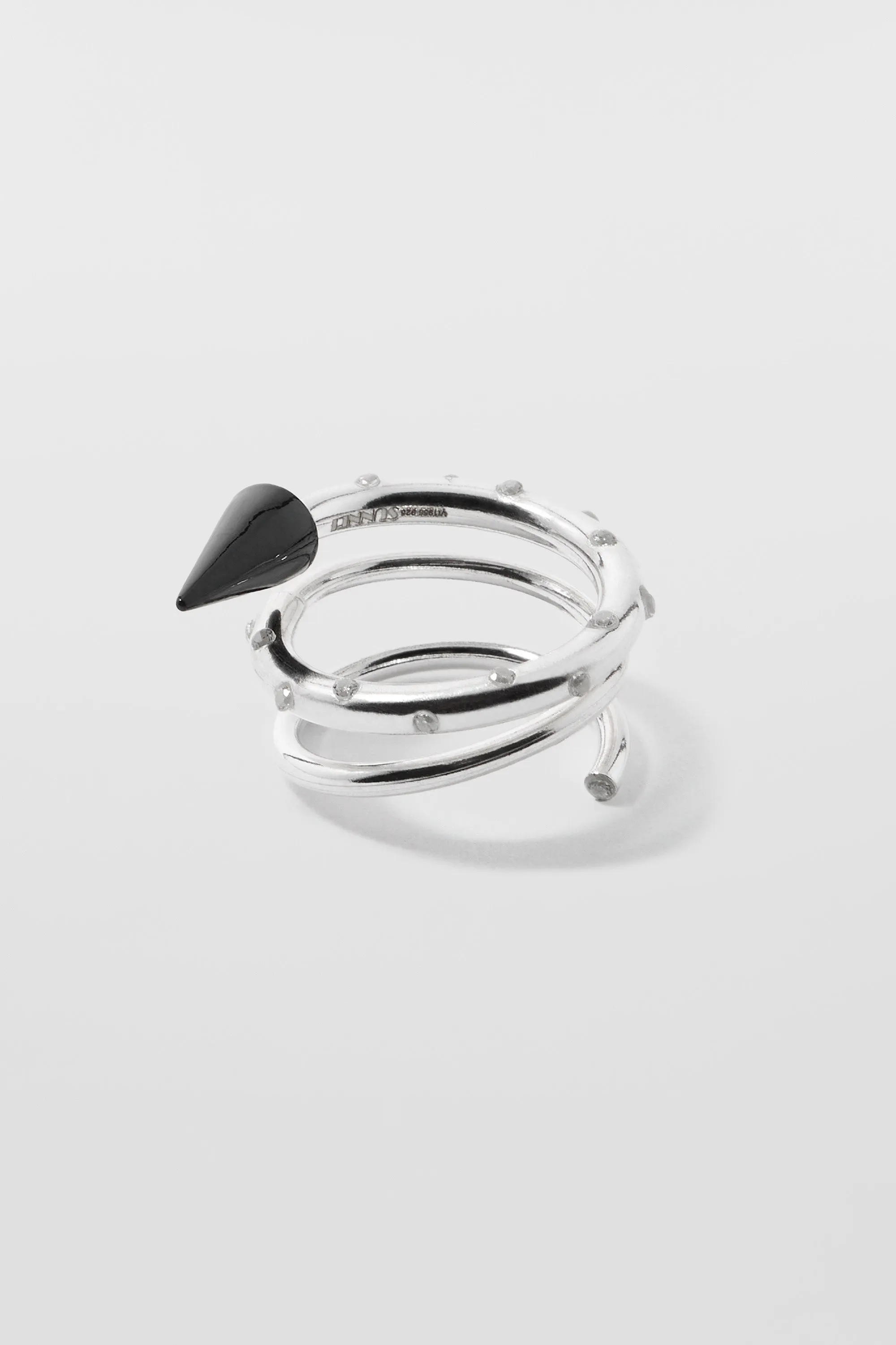 MEDIUM SPIRAL EAR-RING W/ STONES / silver / black sold by Sunnei product image thumbnail 5