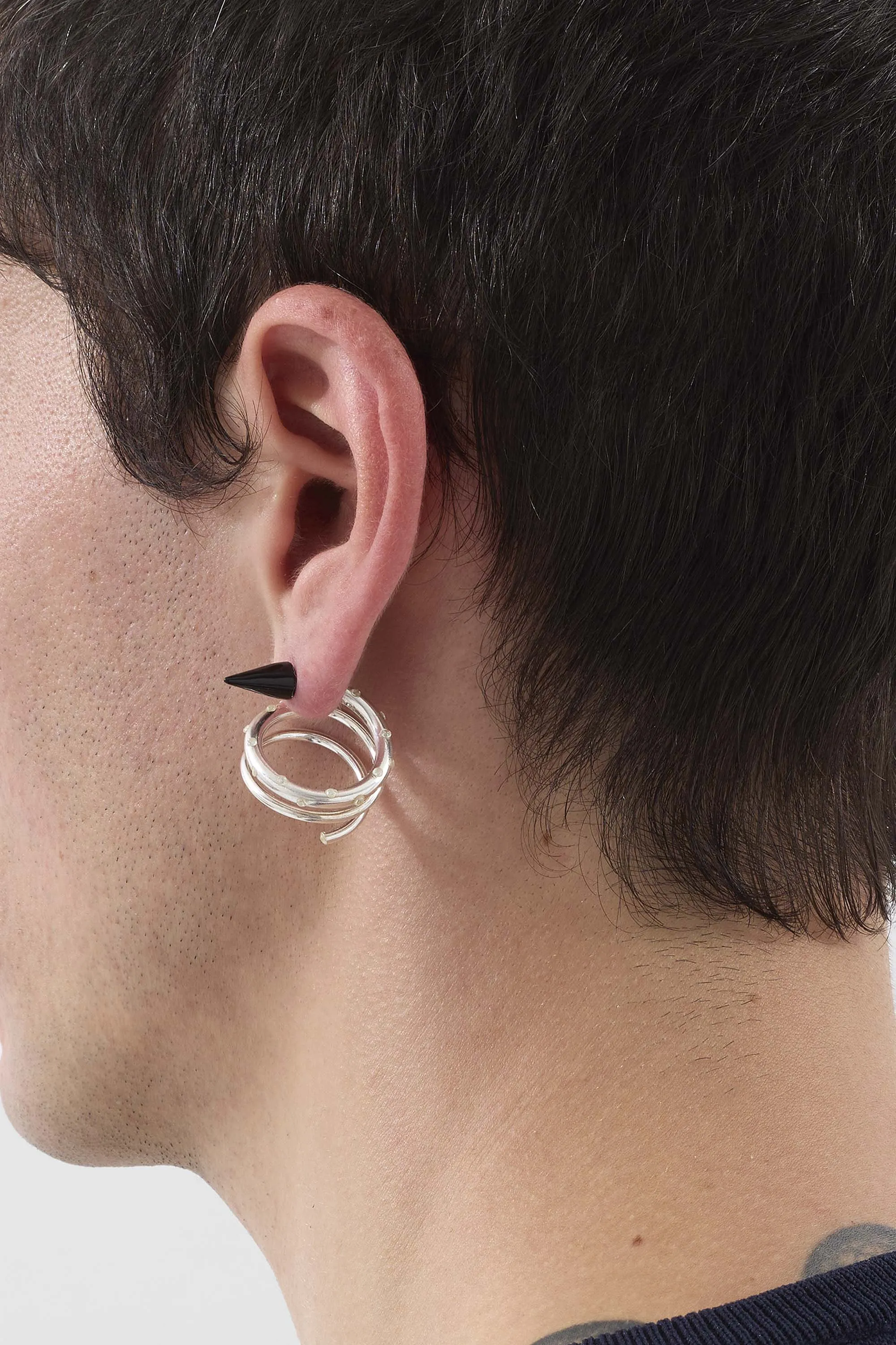 MEDIUM SPIRAL EAR-RING W/ STONES / silver / black sold by Sunnei product image thumbnail 2