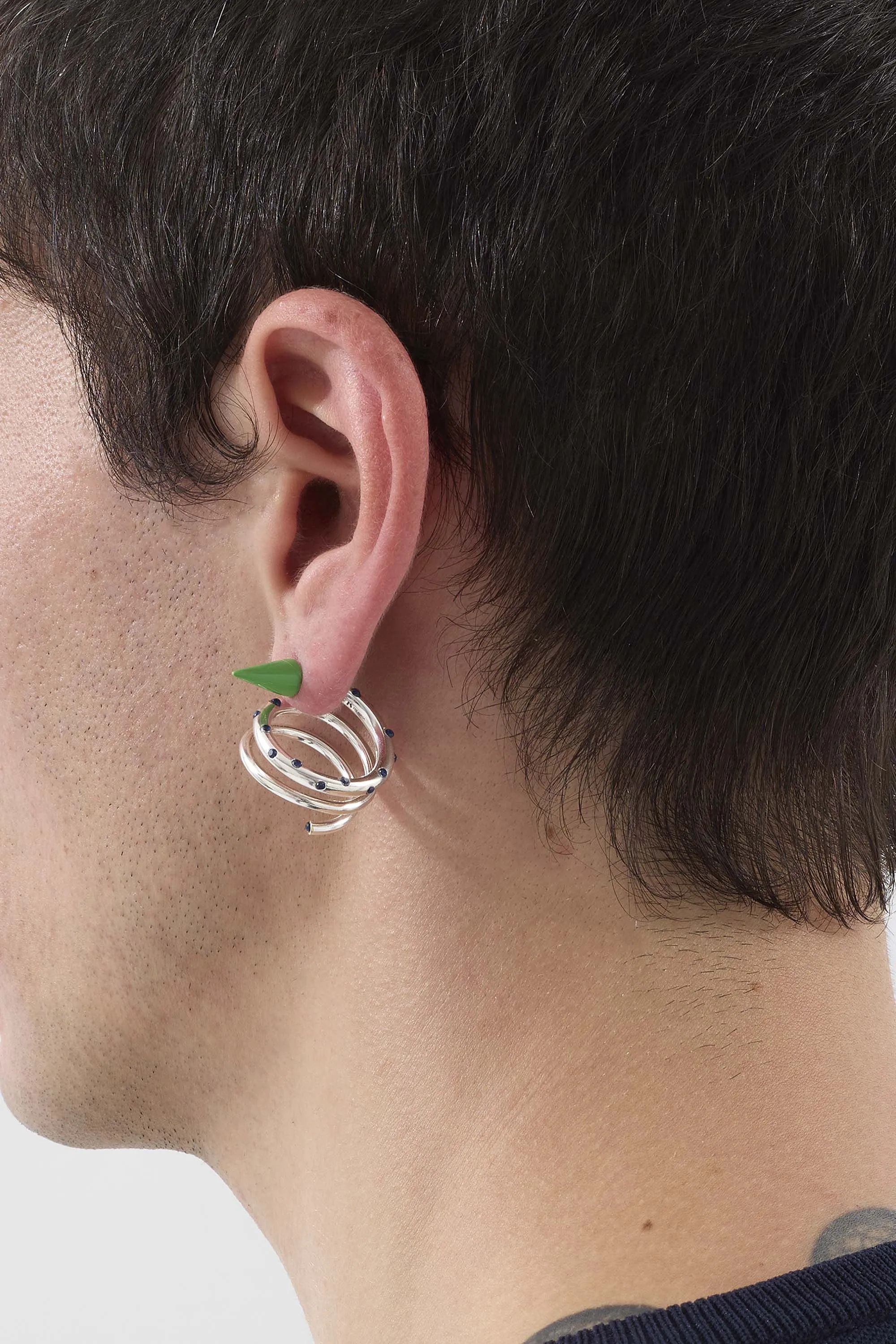 MEDIUM SPIRAL EAR-RING W/ STONES / silver / green & blue sold by Sunnei product image thumbnail 2