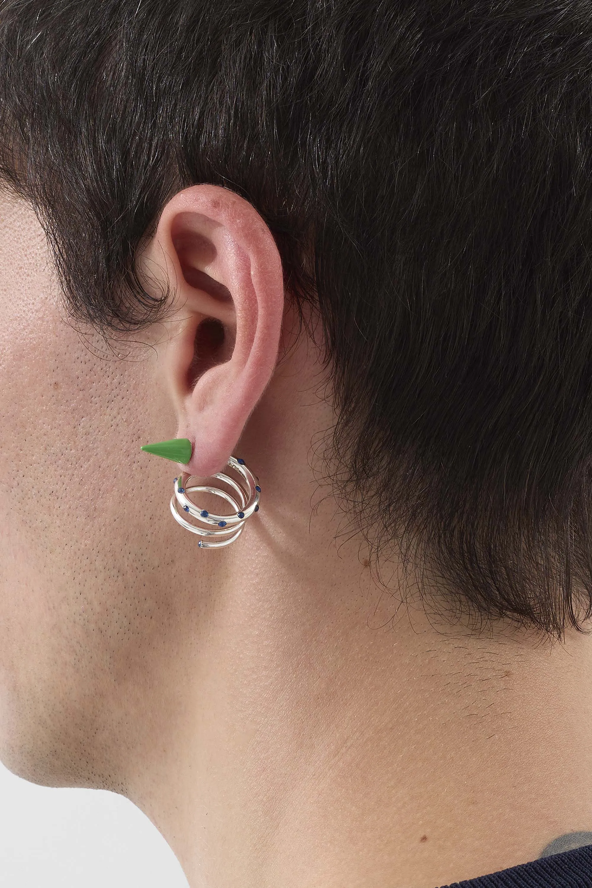 SMALL SPIRAL EAR-RING W/ STONES / silver / green & blue sold by Sunnei product image thumbnail 2