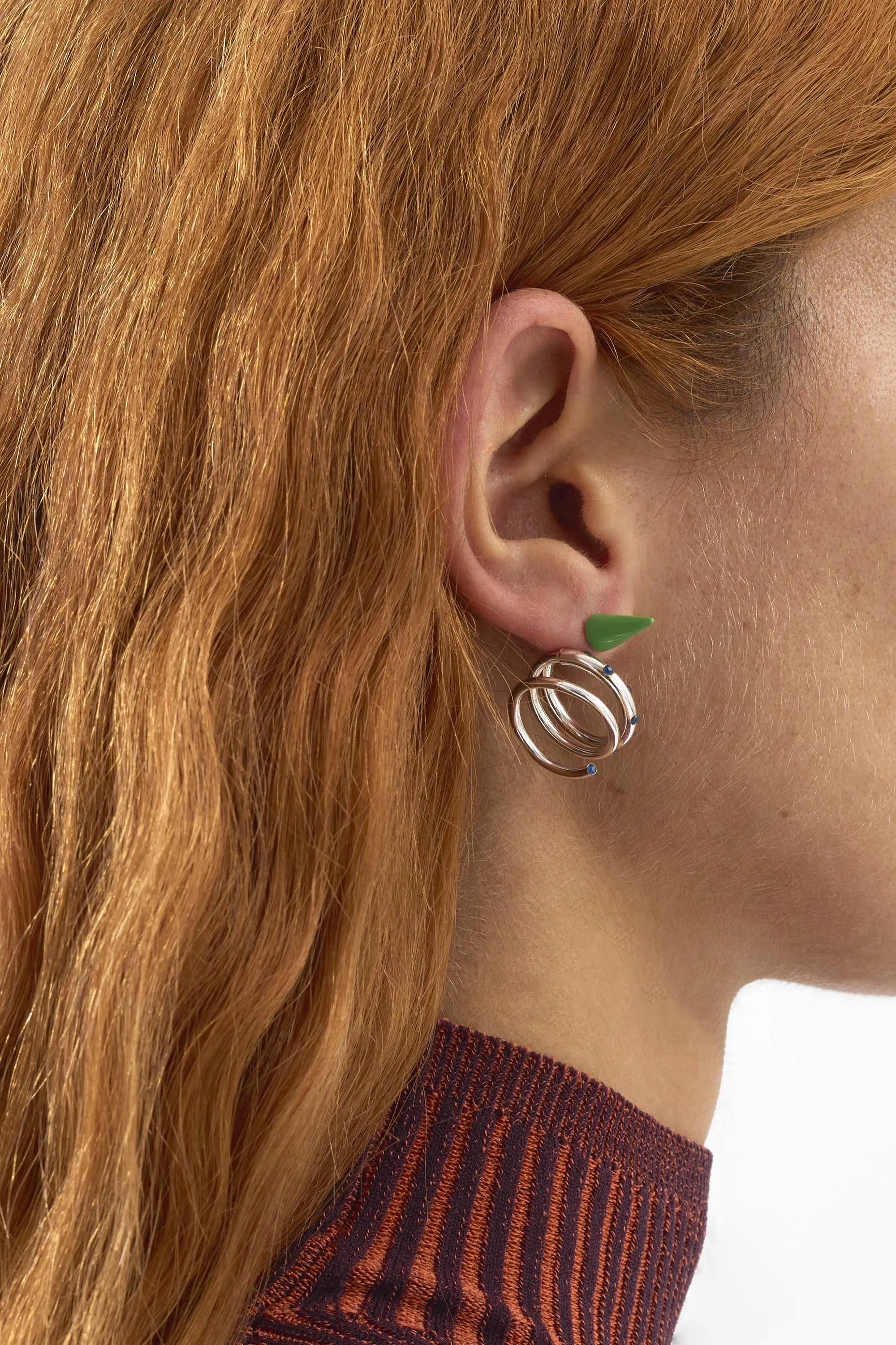 SMALL SPIRAL EAR-RING W/ STONES / silver / green & blue sold by Sunnei product image thumbnail 3