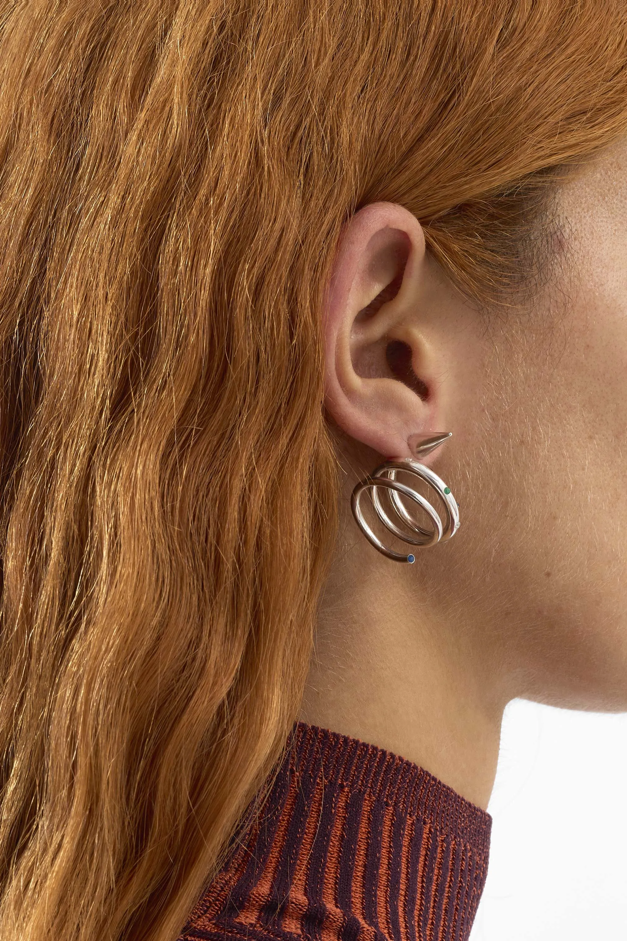 MEDIUM SPIRAL EAR-RING W/ STONES / silver / multicolor sold by Sunnei product image thumbnail 3