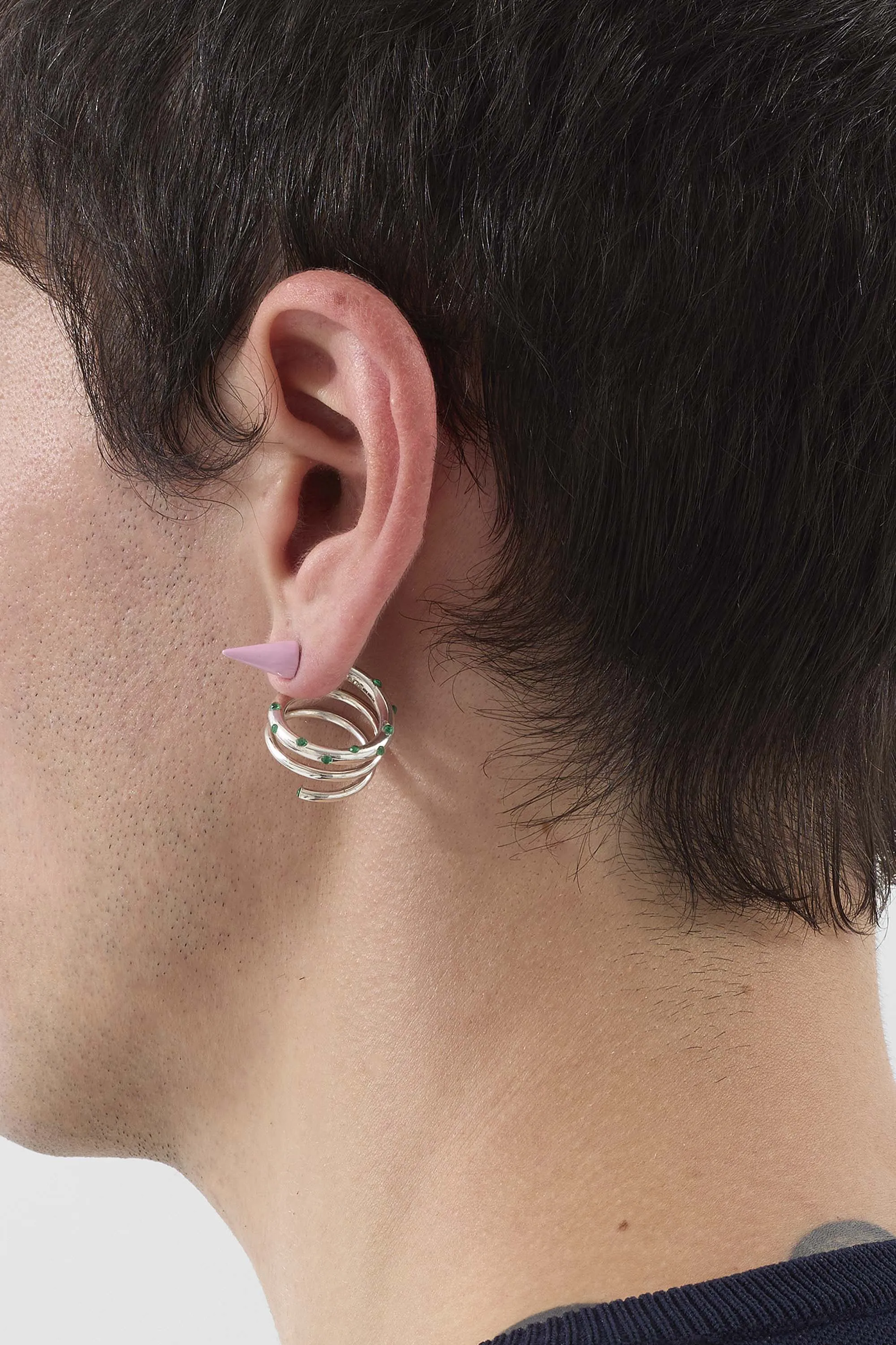 SMALL SPIRAL EAR-RING W/ STONES / silver / pink & green sold by Sunnei product image thumbnail 2